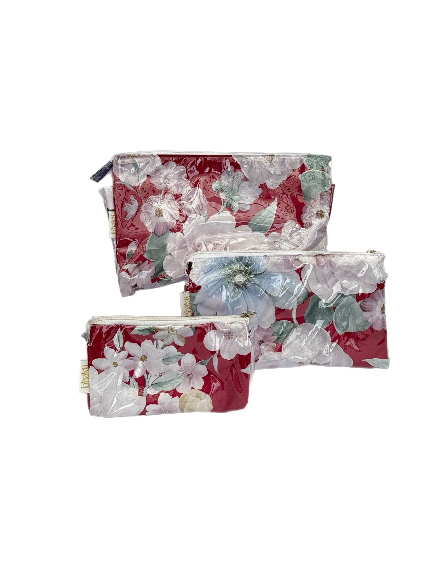 Kit de 3 estuches flores rojo